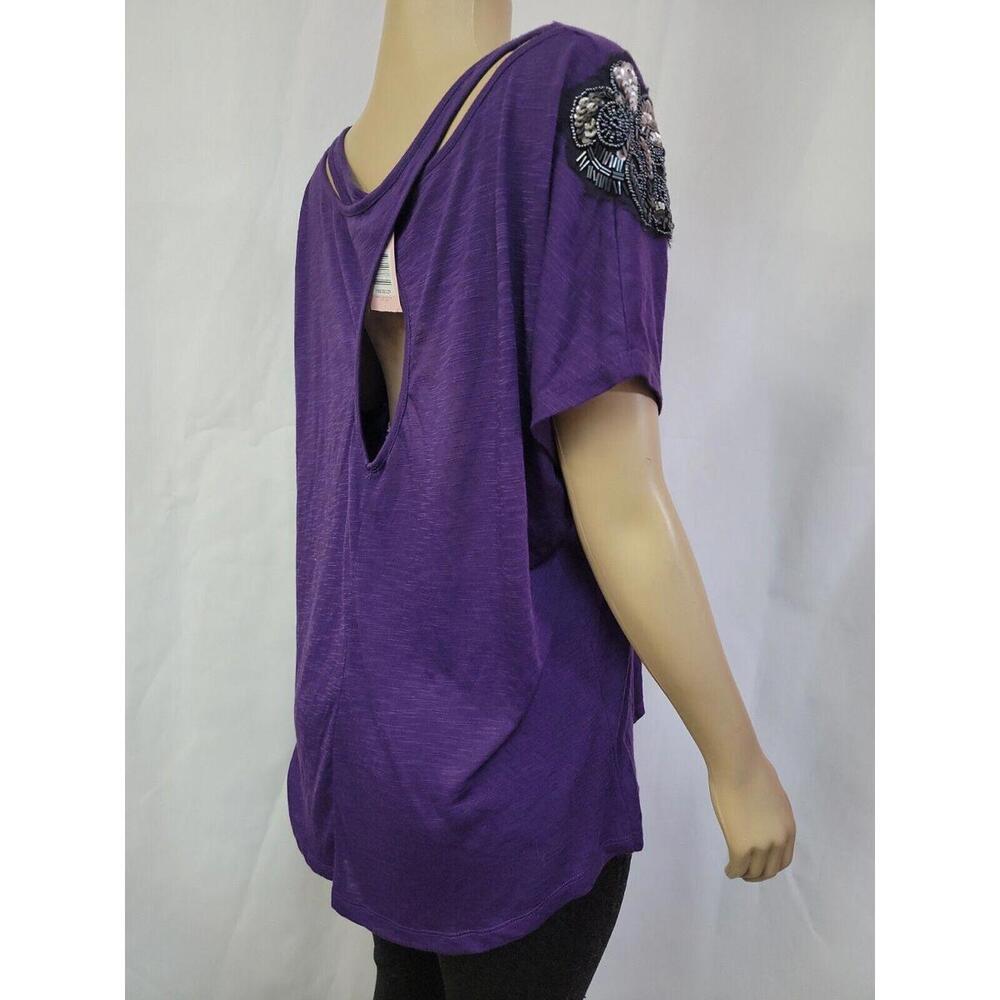 Torrid Size 1 Purple Crossed Back Beaded Sequined Tee top NWT #F - Picture 3 of 10